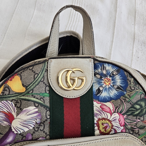 Gucci New Ophidia Flora Gg Supreme Canvas Brown Off White Beige Backpack - Picture 14 of 16